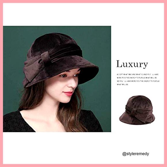Velvet Fedora Cloche Bucket Hat with Bow, Vintage 1920s Style main image 5